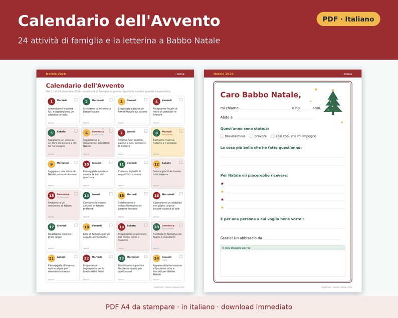 Christmas Planner 2026 (Printable PDF) in Italian | Gifts, Budget, Advent for Kids, Holiday Menus, Letters to Santa image 2