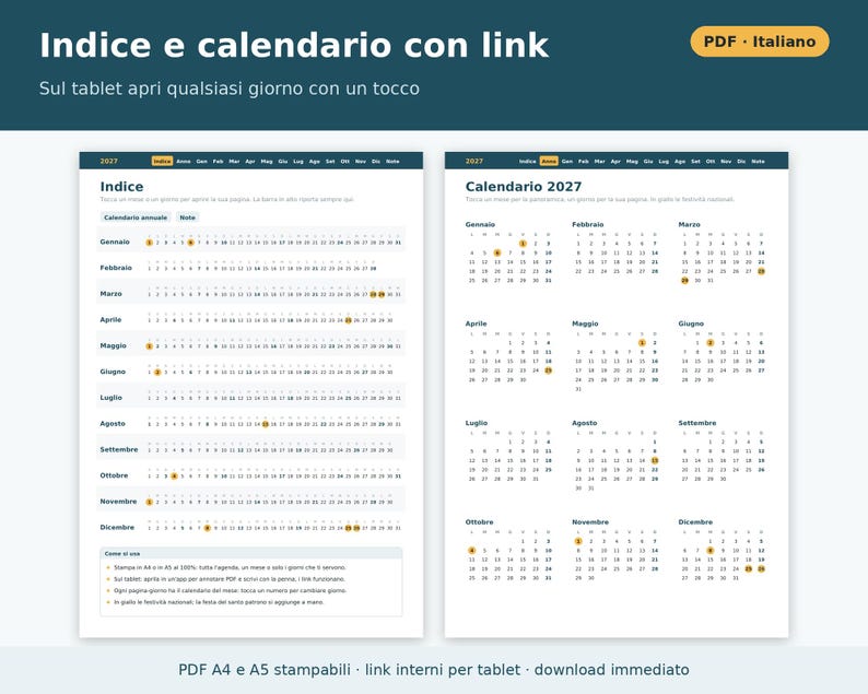 2027 Daily Planner in PDF Format (Printable A4 and A5 Size) | One Page a Day, Dated Daily Planner in Italian, Italian Holidays image 4