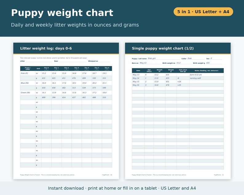 Dog Breeder Forms Bundle Printable | Whelping Chart, Puppy Weight Chart, Litter Record, Puppy Vaccination Record, Go Home Kit PDF image 3
