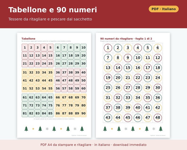 Printable Bingo (PDF) | 48 Cards, Board, 90 Numbers to Cut Out, Kids' Version, Rules and Prizes, Family Christmas Game image 3