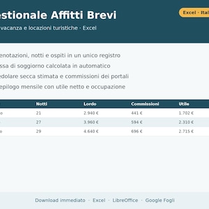 Short-Term Rental Management Software in Excel (in Italian) | Booking Register, Tourist Tax, Flat-Rate Tax, Vacation Rental Expenses image 1