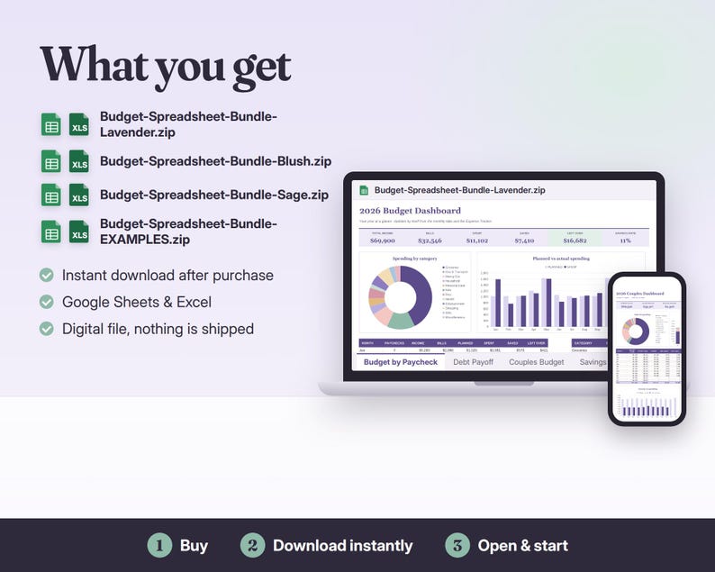 Budget Spreadsheet Bundle Google Sheets & Excel | Budget by Paycheck, Debt Payoff Tracker, Couples Budget, Savings Tracker image 7