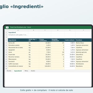 Food Cost and Recipe Book Excel in Italian | Recipe Cost, Portion Size, Margin, and Menu Price for a Restaurant, Pizzeria, or Bar image 2