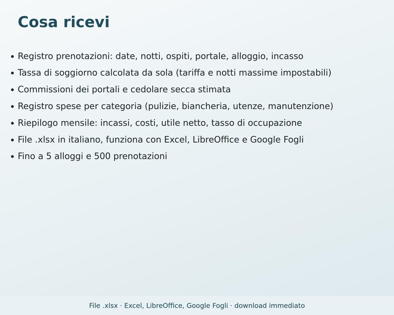 Short-Term Rental Management Software in Excel (in Italian) | Booking Register, Tourist Tax, Flat-Rate Tax, Vacation Rental Expenses image 7