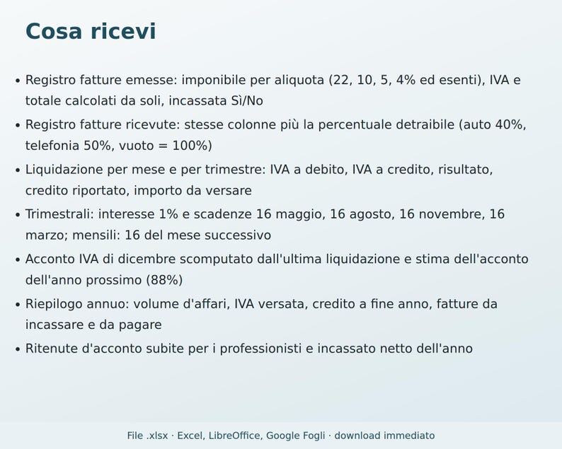 VAT Sales and Purchases Register in Excel in Italian | Monthly and Quarterly Liquidation, F24 Deadlines, Annual VAT Summary image 6