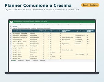 Communion and Confirmation Planner Excel in Italian | First Communion and Baptism Organizer, Guest List, Budget, Party Favors, Checklist