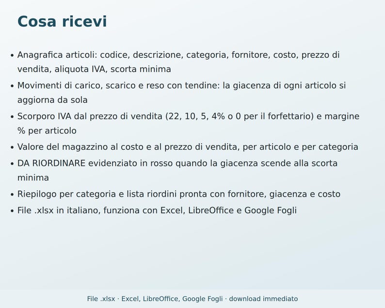 Warehouse Inventory in Excel in Italian | Store Inventory Management, Loading and Unloading, Stock, Reordering, Inventory Value, VAT Margin image 4