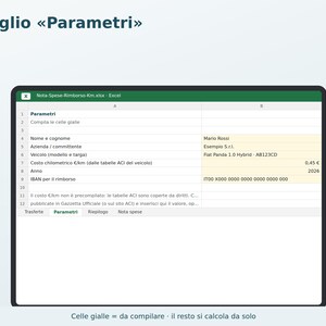 Expense Report and Mileage Reimbursement in Excel in Italian | Mileage Reimbursement, Travel, Tolls, Meals, Monthly Summary, Printable Form image 2