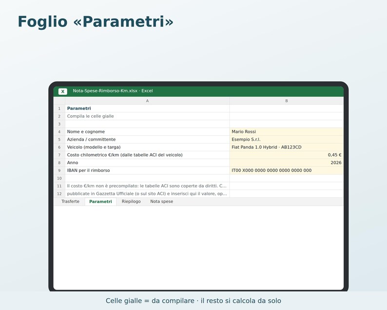 Expense Report and Mileage Reimbursement in Excel in Italian | Mileage Reimbursement, Travel, Tolls, Meals, Monthly Summary, Printable Form image 2
