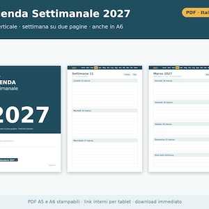 Wochenplaner 2027 (A5 und A6 Hochformat) – Druckbare PDF-Datei | Woche auf zwei Seiten, datierter Planer auf Italienisch, italienische Feiertage Bild 1