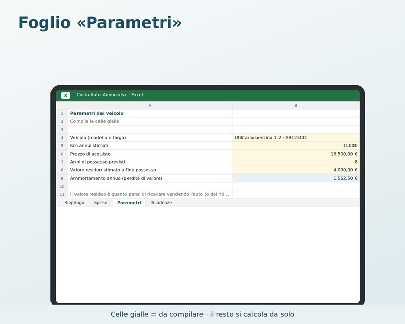 Annual Car Cost Excel in Italian | Car Expenses, Cost per Km, Fuel Consumption, Tax, Insurance, Service, Deadlines image 3