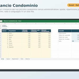 Condominium Budget Excel in Italian | Expense Breakdown by Thousandths, Installments, Budget and Final Report, Self-Managed Condominium image 1