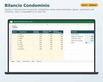 Bilancio Condominio Excel in Italiano | Ripartizione Spese per Millesimi, Rate, Preventivo e Consuntivo, Condominio Autogestito