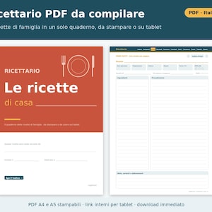 Libro de recetas en PDF para rellenar e imprimir (tamaños A4 y A5) | Libro de recetas digital para tabletas, cuaderno de recetas familiar, tarjetas de recetas imagen 1