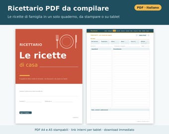 Fill-in-and-Print PDF Recipe Book (A4 and A5 Size) | Digital Recipe Book for Tablets, Family Recipe Notebook, Recipe Cards