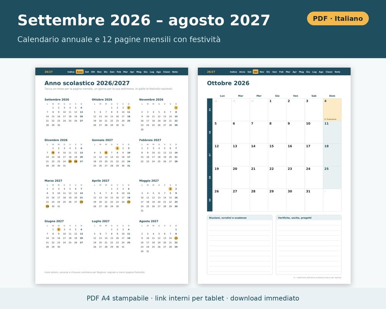 Teacher's Agenda 2026-2027 (Printable and Digital PDF) | Teacher's Grades and Attendance Record, Teacher's Agenda, Teacher's Planner in Italian image 3