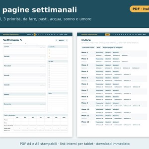 Printable Weekly Planner in PDF Format (A4 and A5) | Weekly Planner in Italian, Goals, Habit Tracker, Shopping List image 2