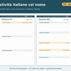 Wochenplaner 2027 (A5 und A6 Hochformat) – Druckbare PDF-Datei | Woche auf zwei Seiten, datierter Planer auf Italienisch, italienische Feiertage Bild 4