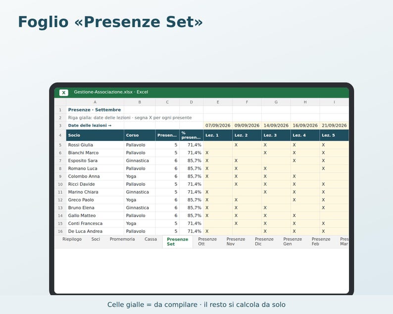 Association Management Excel in Italian | Membership Register, Membership Dues, Attendance Register, Cash Journal, ASD, APS, Club image 5
