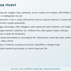 Expense Report and Mileage Reimbursement in Excel in Italian | Mileage Reimbursement, Travel, Tolls, Meals, Monthly Summary, Printable Form image 5