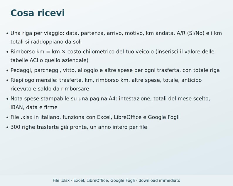 Expense Report and Mileage Reimbursement in Excel in Italian | Mileage Reimbursement, Travel, Tolls, Meals, Monthly Summary, Printable Form image 5