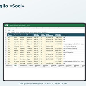 Association Management Excel in Italian | Membership Register, Membership Dues, Attendance Register, Cash Journal, ASD, APS, Club image 2