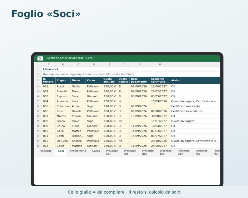 Association Management Excel in Italian | Membership Register, Membership Dues, Attendance Register, Cash Journal, ASD, APS, Club image 2