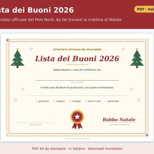 Carta imprimible a Papá Noel (PDF en italiano) | Kit infantil 2026 con sobre del Polo Norte, carta de respuesta, certificado y lista de regalos. imagen 5