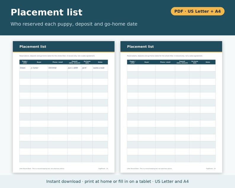 Litter Record Template Printable | Litter Record Sheet and Book for Dog Breeders, Puppy Record Pages, Dog Breeder Forms PDF image 4