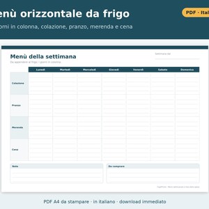 Wochenmenü (PDF) und ausdruckbare Einkaufsliste | Speiseplaner, Wochenmenü für Kinder, ausdruckbares Menü auf Italienisch Bild 3