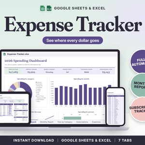 Expense Tracker Spreadsheet Google Sheets & Excel | Spending Log, Monthly Report, Subscription Tracker