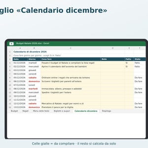 Julbudget 2026 Excel på italienska | Julklappslista, Julplanerare, Högtidsmeny, Gratulationskort, Decemberkalender bild 5