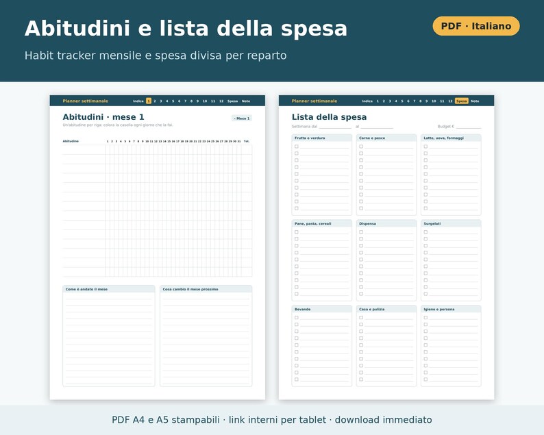 Printable Weekly Planner in PDF Format (A4 and A5) | Weekly Planner in Italian, Goals, Habit Tracker, Shopping List image 4