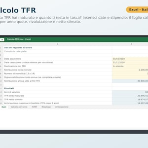 TFR Calculation in Excel in Italian | Severance Pay, ISTAT Revaluation, Separate Taxation, 70% Advance image 1