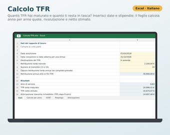 Calcolo TFR Excel in Italiano | Trattamento di Fine Rapporto, Rivalutazione ISTAT, Tassazione Separata, Anticipazione 70%