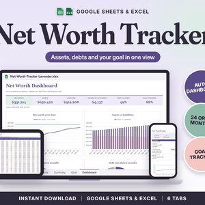 Net Worth Tracker Spreadsheet Google Sheets & Excel | Assets and Debt Tracker, Monthly Net Worth Dashboard, Goal Planner image 1