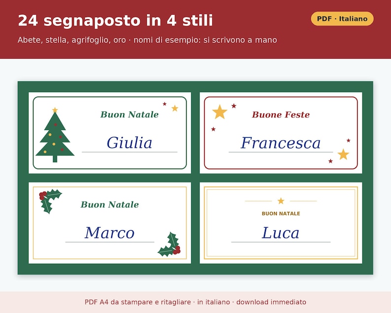 Segnaposto Natale da Stampare PDF | Kit Tavola delle Feste con Menù da Compilare, Etichette Chiudipacco, Bigliettini, Fascette Tovagliolo immagine 2