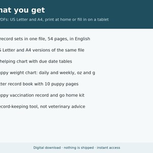 Dog Breeder Forms Bundle Printable | Whelping Chart, Puppy Weight Chart, Litter Record, Puppy Vaccination Record, Go Home Kit PDF image 6