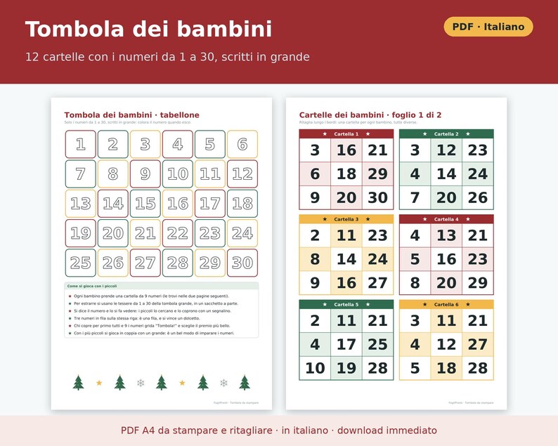 Printable Bingo (PDF) | 48 Cards, Board, 90 Numbers to Cut Out, Kids' Version, Rules and Prizes, Family Christmas Game image 4