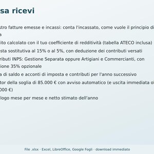 Registro del IVA a tipo fijo en Excel (en italiano) | Facturas, cobros, impuesto sustitutivo, cotizaciones al INPS, anticipos imagen 5