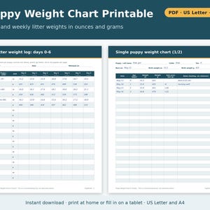 Puppy Weight Chart Printable | Puppy Weight Tracker for Litters, Daily and Weekly Log in Ounces and Grams, Dog Breeder Forms PDF image 1