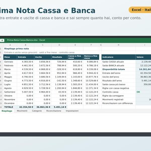 Cash and Bank Journal in Excel in Italian | Income and Expense Ledger, Cash Balance, Simple Accounting, Associations, Small Businesses image 1