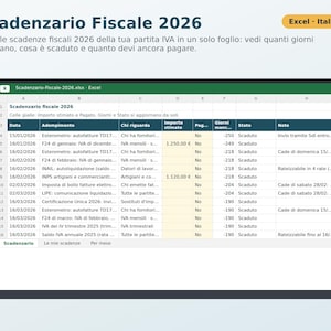2026 Tax Calendar for Excel in Italian | VAT, F24, INPS, Taxes and Duties Deadlines, Payment Reminders image 1