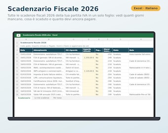 Scadenzario Fiscale 2026 Excel in Italiano | Calendario Scadenze Partita IVA, F24, INPS, Imposte e Tasse, Promemoria Pagamenti