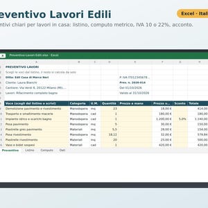 Construction Estimates (Excel) in Italian | Plumber, Electrician, Painter, Bricklayer, Price List, Bill of Quantities, Reduced VAT image 1