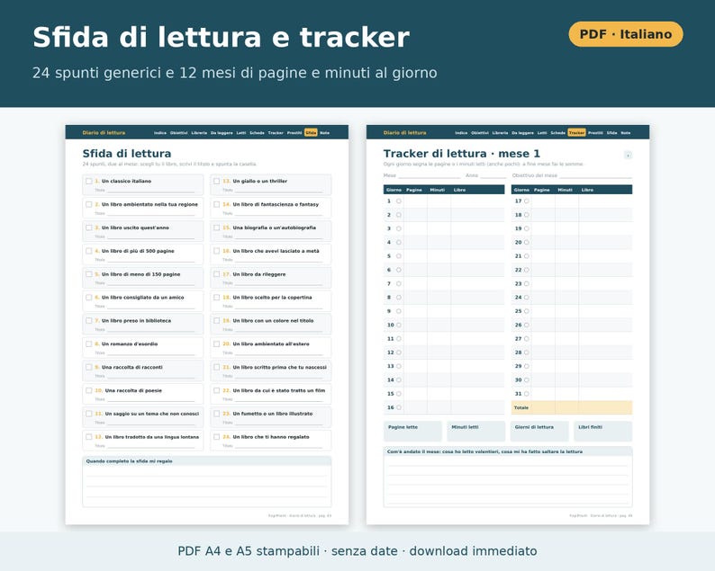 Druckbares Lesetagebuch (A4 und A5 PDF) | Italienisches Lesetagebuch, Buchkarten, Malbuch, Lesetracker, Geschenk für Leseratten Bild 4