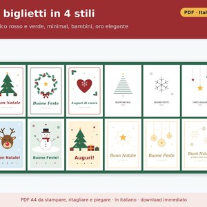 Printable Christmas Cards (PDF) | 12 Foldable Greeting Cards in 4 Styles, Ready-Made Greetings, Gift Tag, and Envelope to Cut Out image 2