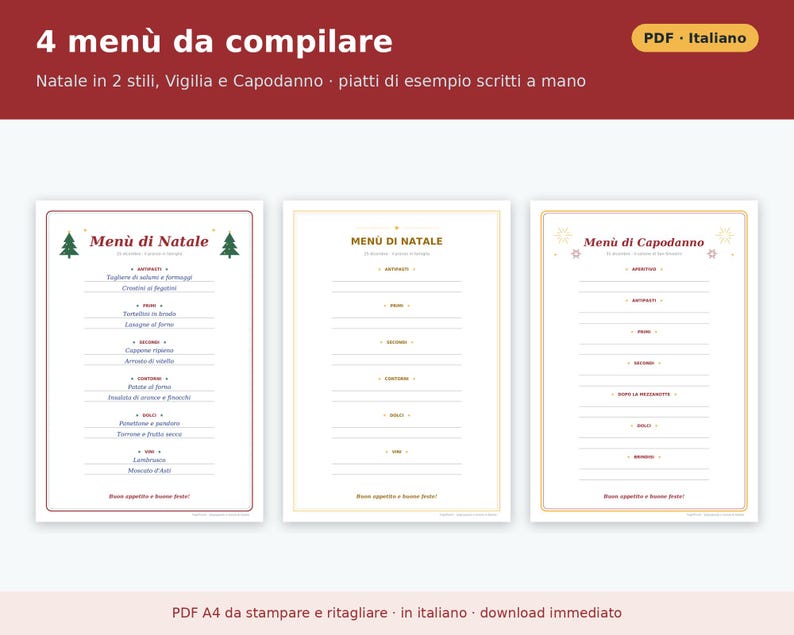 Segnaposto Natale da Stampare PDF | Kit Tavola delle Feste con Menù da Compilare, Etichette Chiudipacco, Bigliettini, Fascette Tovagliolo immagine 3