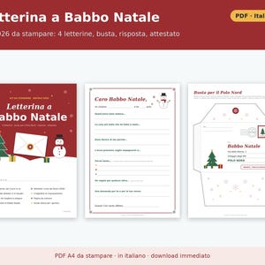 Carta imprimible a Papá Noel (PDF en italiano) | Kit infantil 2026 con sobre del Polo Norte, carta de respuesta, certificado y lista de regalos. imagen 1