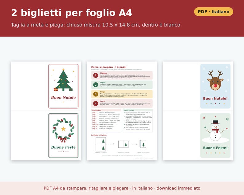 Printable Christmas Cards (PDF) | 12 Foldable Greeting Cards in 4 Styles, Ready-Made Greetings, Gift Tag, and Envelope to Cut Out image 3